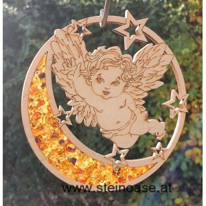 Fensterbild Suncatcher Bernstein - ENGEL, MOND & STERNE Ø 11cm